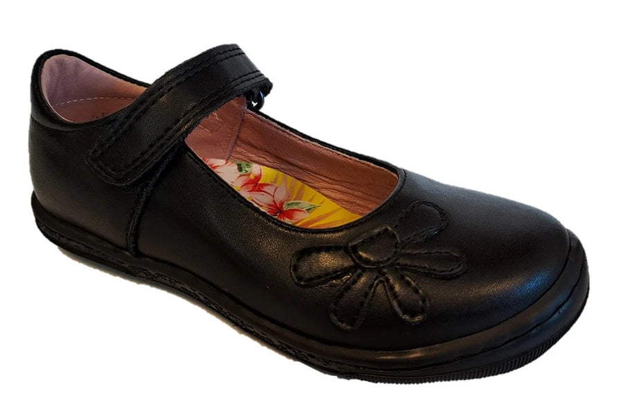 Petasil Donna Mary Jane Black Leather School Shoes