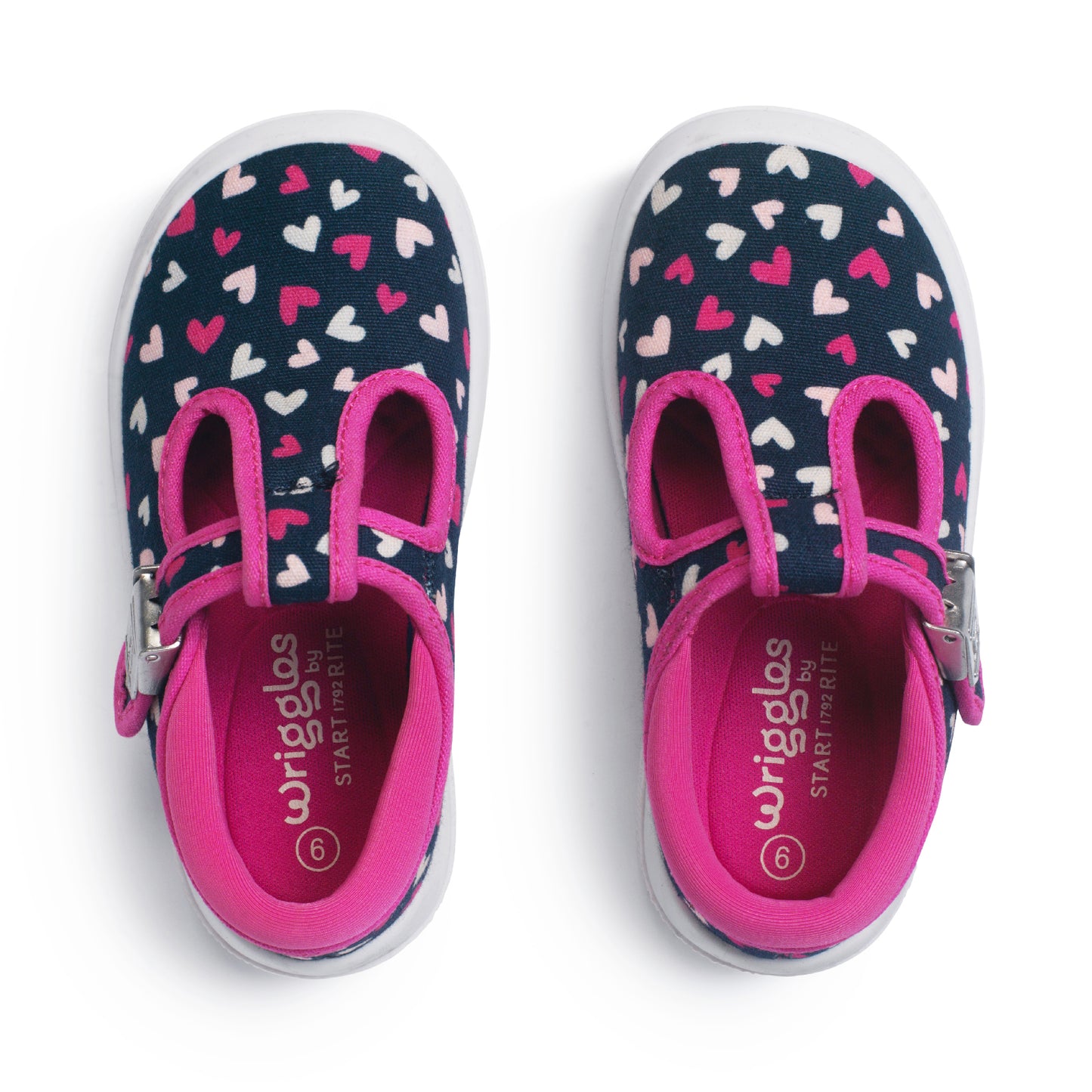 Start-Rite Wriggles T-Bar Navy/Pink Hearts