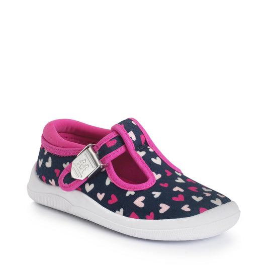 Start-Rite Wriggles T-Bar Navy/Pink Hearts