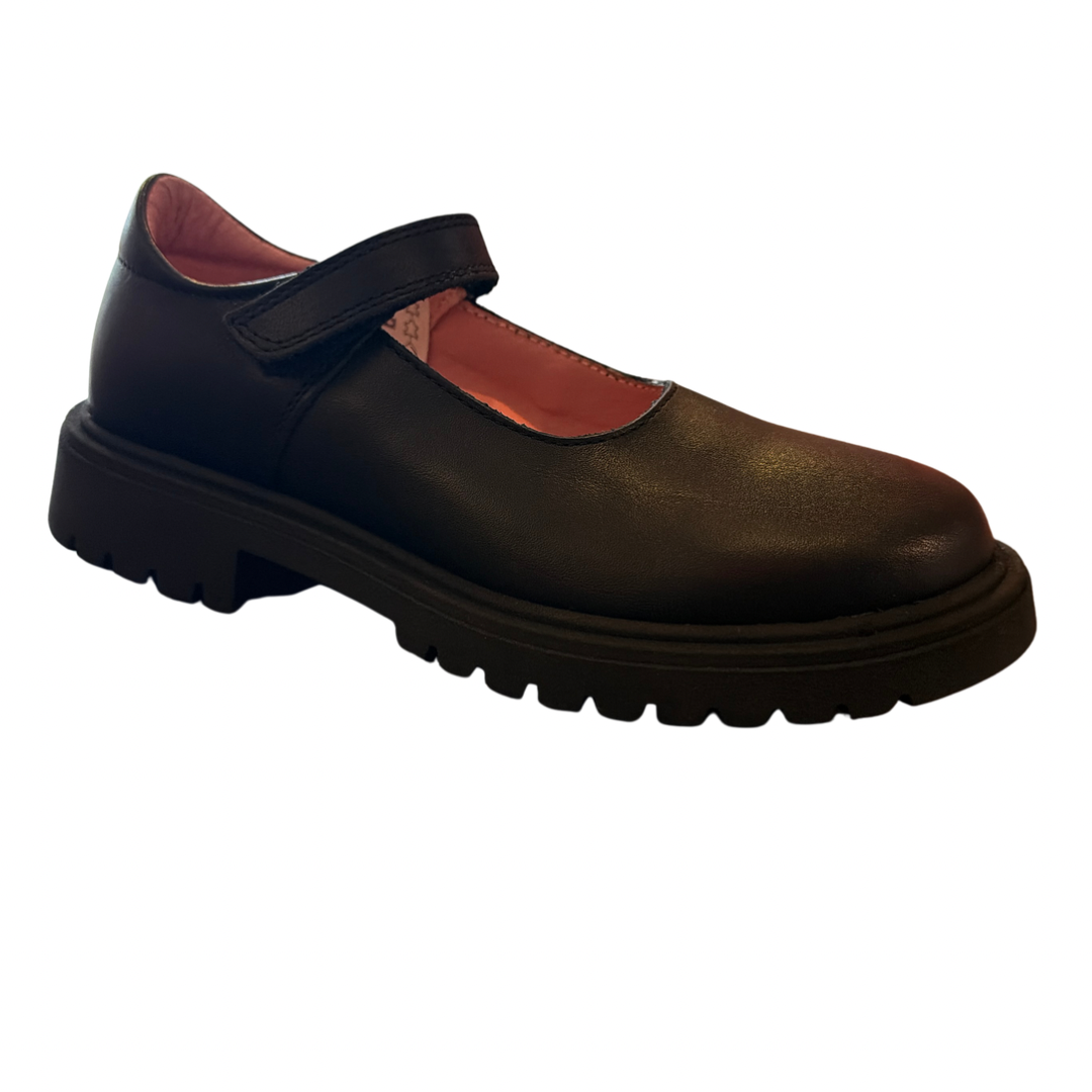 Petasil Mary 2 Mary Jane Black Leather School Shoes